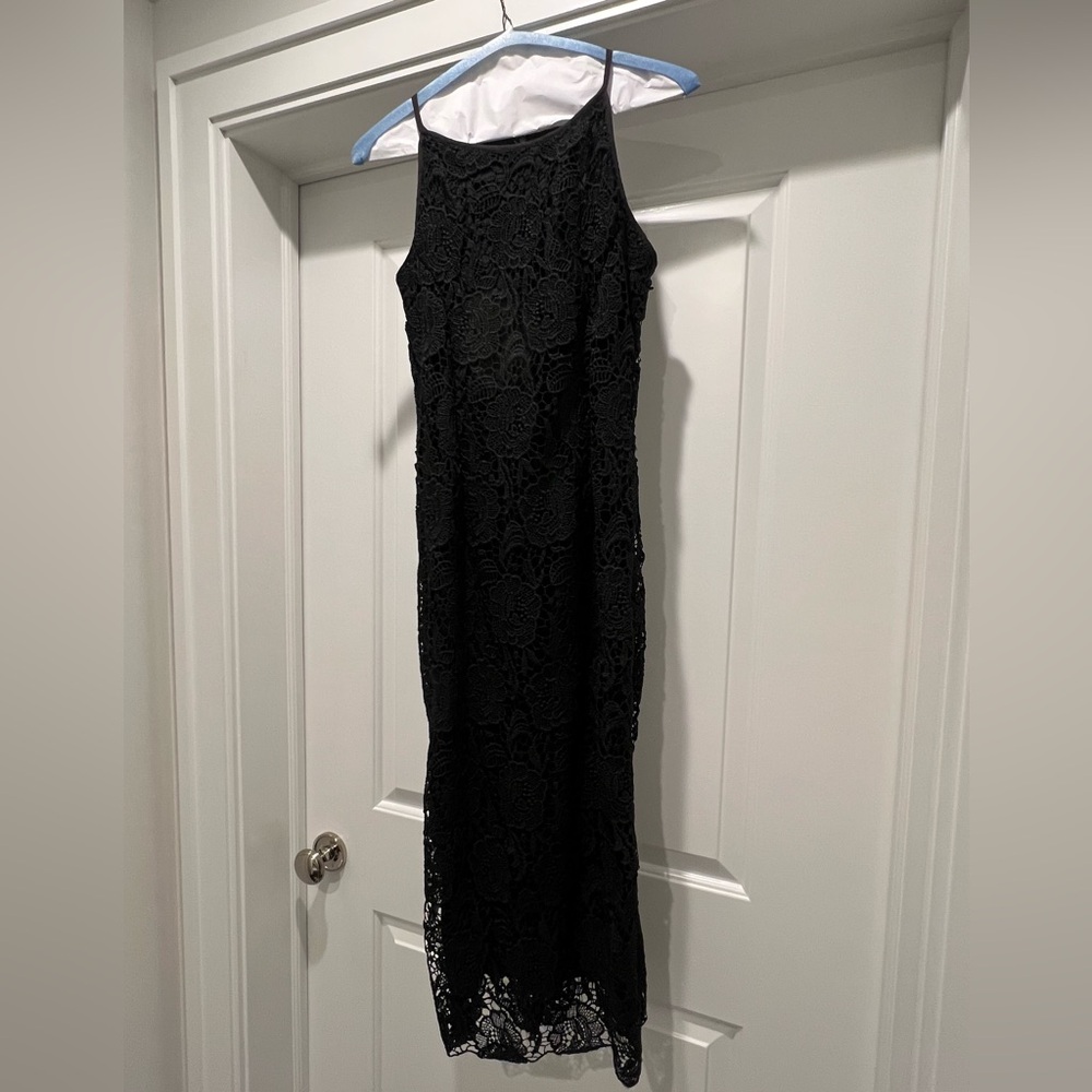 LASIES AQUA BLACK CROCHET SPAGHETTI  STRAP DRESS SIZE MEDIUM